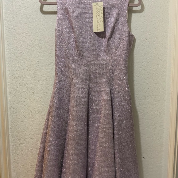 $1595 New LELA ROSE  Shimmery LILAC  Metallic Tweed GODET Flared Dress  4 NWT - Picture 9 of 13